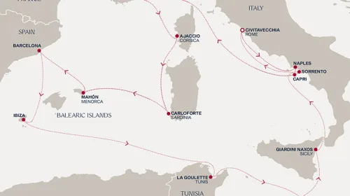 Routengrafik Eine „Extended Journey“ zu historischen Sehenswürdigkeiten und sonnenverwöhnten Inseln