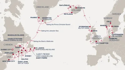 Routenverlauf Eine „Grand Journey“ von den nordischen Hauptstädten zu den Küsten Kanadas und Neuenglands