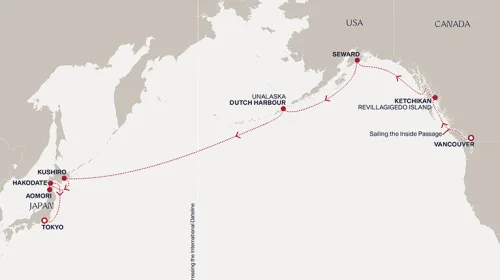 Routengrafik Eine „Grand Journey“ durch die Pazifikregion bis ins Herz Japans