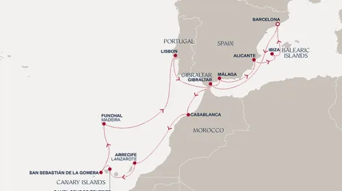Routengrafik Eine „Extended Journey“ über den Atlantik und zum Flair des Südens