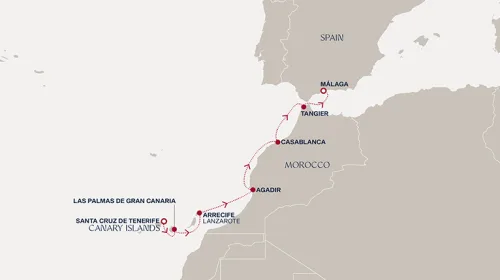 Routengrafik Eine Reise zu Vulkaninseln, maurischen Medinas und sonnenverwöhnten Küsten