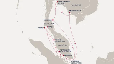 Routenverlauf Eine „Extended Journey“ von Singapurs Gärten zur lebendigen Küste Kambodschas