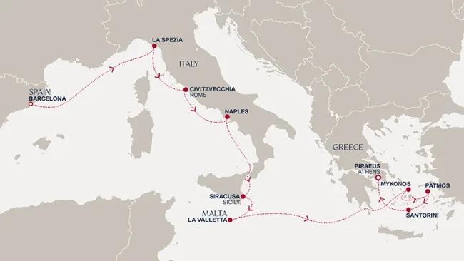 Routenverlauf Eine Reise von den Küsten Liguriens zur atemberaubenden Schönheit der Kykladen