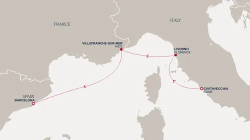 Routengrafik Eine Reise vom kulturellen Herzen Italiens ins westliche Mittelmeer