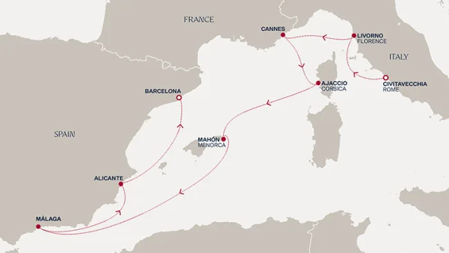 Routenverlauf Eine Reise von den Schätzen Italiens an die Südküste Spaniens