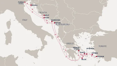 Routengrafik Eine Reise durch romantische Landschaften und sonnenverwöhnte Inselwelten