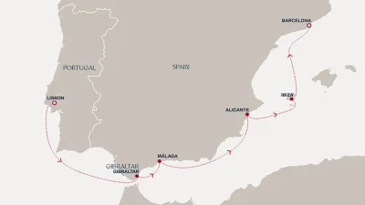 Routenverlauf Eine Reise von Lissabon nach Barcelona entlang der Südküste der Iberischen Halbinsel