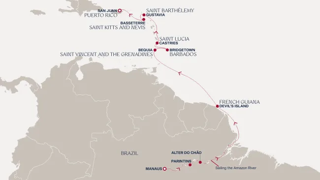 Routenverlauf Eine Reise von den Abenteuern des Amazonas zu den Reizen der Karibik