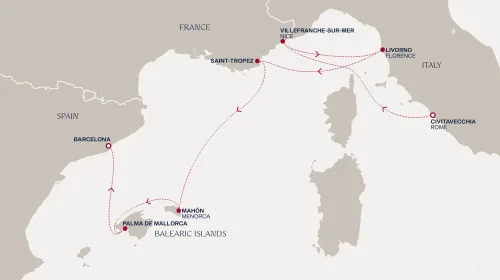 Routengrafik Eine Reise zum Glamour der Côte d’Azur und zu entspannten Inseln