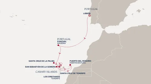 Routengrafik Eine Reise durch die Inselwelten des Atlantiks, zu Vulkanküsten und iberischem Licht