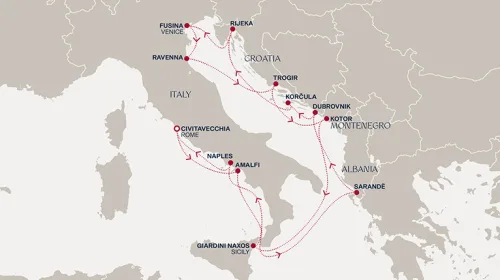 Routengrafik Eine „Extended Journey“ zu kulturellen Ikonen, der Pracht der Küste und lebendiger Geschichte