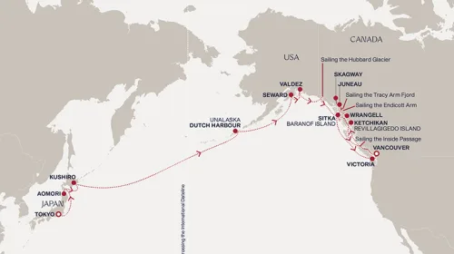 Routengrafik Eine „Grand Journey“ von den Küsten Japans in die Wildnis Alaskas