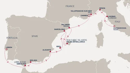 Routengrafik Eine „Extended Journey“ zur Riviera und eine Neujahrsfeier auf See