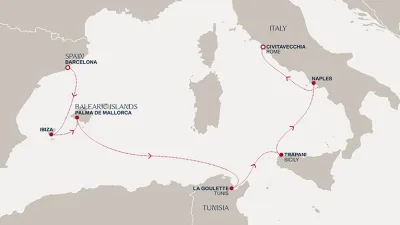 Routenverlauf Eine Reise voller balearischer Faszination, klassischer Kultur und italienischer Kunstfertigkeit