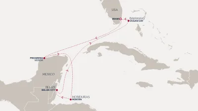 Routenverlauf Eine Reise zu den Wundern der Maya, farbenfrohen Riffen und dem friedvollen Meer