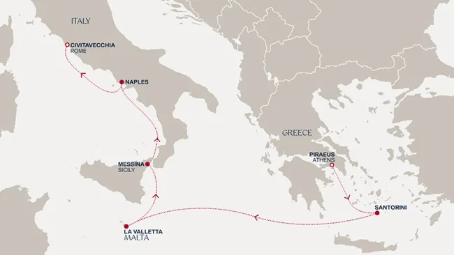 Routenverlauf Eine Reise von der Ägäis zu Italiens zeitlosen Küsten