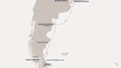 Routenverlauf Eine Reise zu den Weiten Patagoniens, faszinierenden Meerestieren und eleganten Metropolen