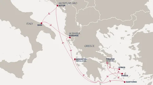 Routengrafik Eine Reise zu weiß getünchten Inseln und smaragdgrünen Buchten