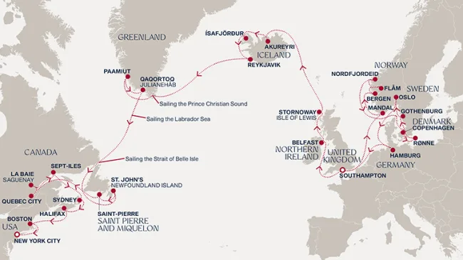 Routenverlauf Eine „Grand Journey“ zu Europas Fjorden und den Wundern des Nordatlantiks
