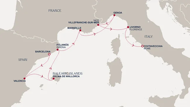 Routenverlauf Eine Reise entlang der spanischen Küste zur Italienischen Riviera