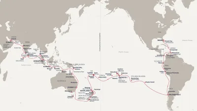 Routenverlauf „Endless Worlds“, unsere 108-tägige erste „World Journey“ 2029