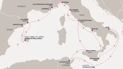 Routenverlauf Eine „Extended Journey“ im Mittelmeer mit Neujahrsfest an der Côte d’Azur