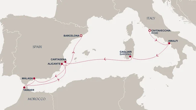 Routenverlauf Eine Reise von den Klippen Amalfis zur andalusischen Sonne