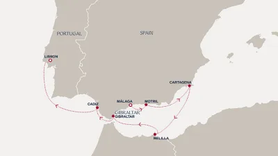 Routenverlauf Eine Reise von andalusischen Legenden über stolze Küstenfestungen bis zum hellen Licht Portugals