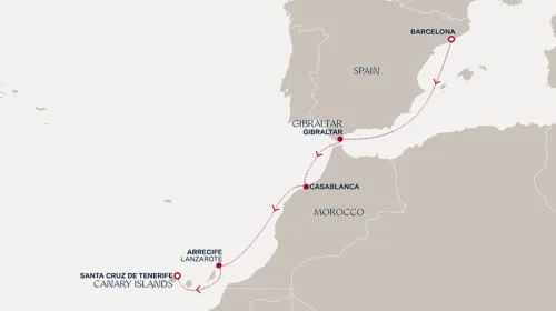 Routengrafik Eine Reise von den Mittelmeerküsten über Marokko bis zu den Kanarischen Inseln