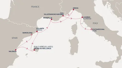 Routenverlauf Eine Reise entlang der spanischen Küste zur Italienischen Riviera