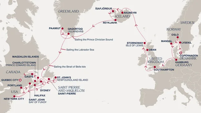 Routenverlauf Eine „Grand Journey“ von den nordischen Hauptstädten zu den Küsten Kanadas und Neuenglands