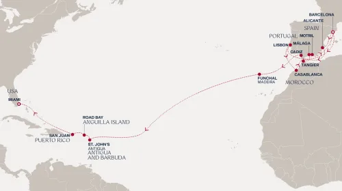 Routengrafik Eine „Grand Journey“ zu den bunten Küsten Marokkos und idyllischen karibischen Landschaften
