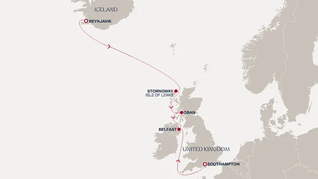 Routenverlauf Eine Reise von den geologischen Wundern Islands zu den geschichtsträchtigen Küsten Großbritanniens