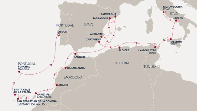Routenverlauf Eine Reise vom Rande des Mittelmeers zum Atlantik