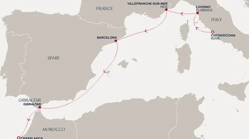 Routengrafik Eine Reise zu den Ikonen des Mittelmeers und den Küsten Marokkos