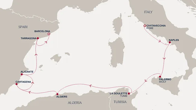 Routenverlauf Eine Reise zu den Wahrzeichen Spaniens und den sonnenverwöhnten Küsten Nordafrikas